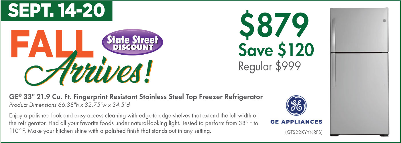GE® 33'' 21.9 Cu. Ft. Fingerprint Resistant Stainless Steel Top Freezer Refrigerator